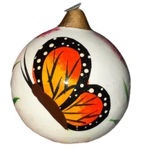 Tonala Mexico Monarch Butterflies Hand Painted Ceramic Ornament Ball