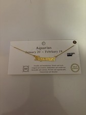 NEW - Gold Tone Script Zodiac Sign "Aquarius" Astrology Pendant Necklace