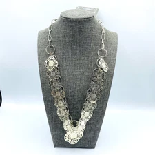 ZAD Silver Metal Filigree Flower Dangle Necklace 