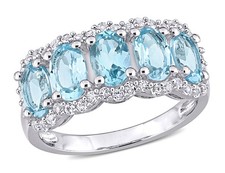 3.10 Carat ctw Blue Topaz and White Band Ring Sterling Silver
