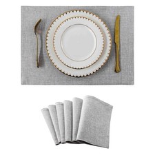 6 PCS Light Gray Cloth Fabric Placemats Heat Resistant Washable Dining Mats