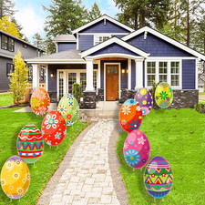 10 PCS Outdoor Easter Egg Decorations for Yard Lawn Patio Walkway, PP Safe Mater