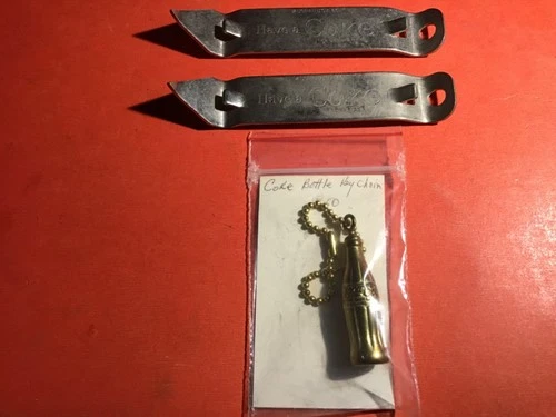 Vintage Brass Coca Cola Bottle Charm Key Chain with 2 Coke Bottle Openers