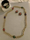 YSL Vintage Costume Jewelry Set Necklace Bracelet Earrings Clip On Gold Tone