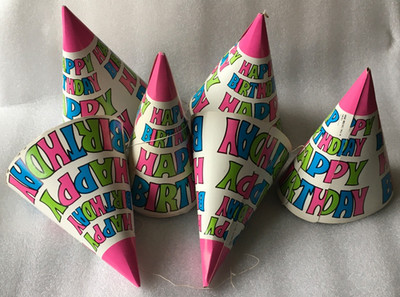 Vtg Lot of NOS Happy Birthday Paper Party Hats Cone Shaped Colorful Unique Ind