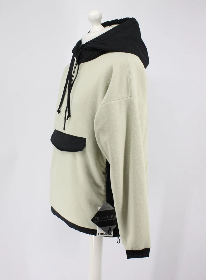 HOLDEN MENS HOODED FLEECE ANORAK 1/2 ZIP UK M CANVAS BEIGE BLACK RRP £197 IR - Image 2 of 4