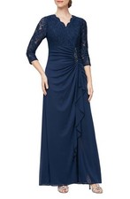 Alex Evenings Womens Lace Glitter Evening Dress, 6