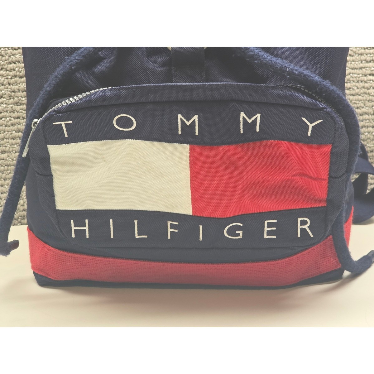 Tommy Hilfiger Vintage Navy Blue Canvas Logo Drawstring Backpack