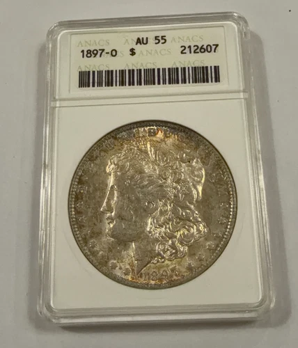 1897-O Morgan Dollar ANACS AU55 Better Date $1 Old Soapbox Holder, pretty tone!