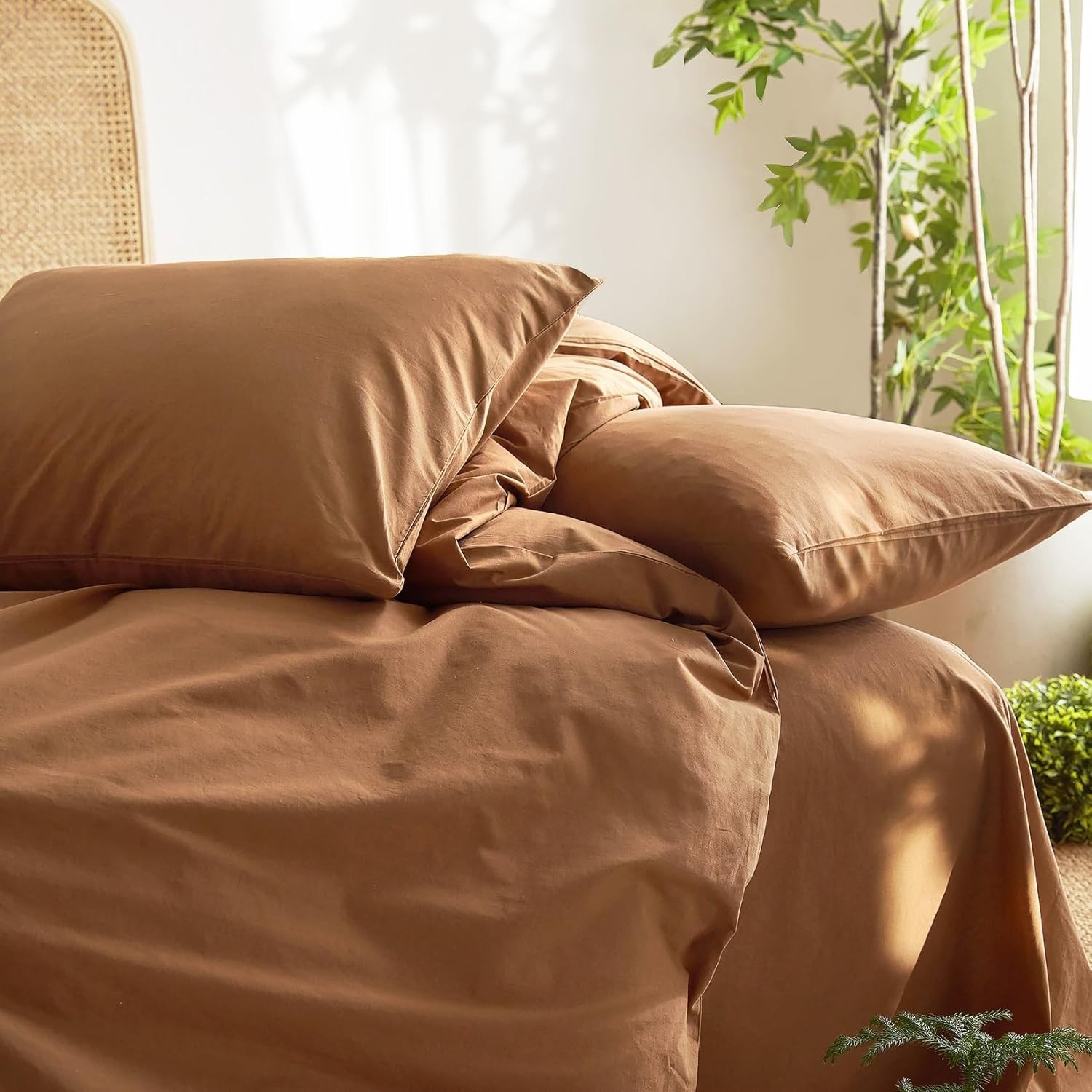 Terracotta  Cotton Duvet Cover with Coconat buttons in king Queen and other size