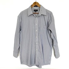 Meeting Street Shirt Men s Size 17 32/33 Button Up Blue White Striped Pocket Top