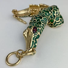 Alligator KJL Link Bracelet Kenneth Jay Lane Enamel Gold Chunky Green Signed HTF