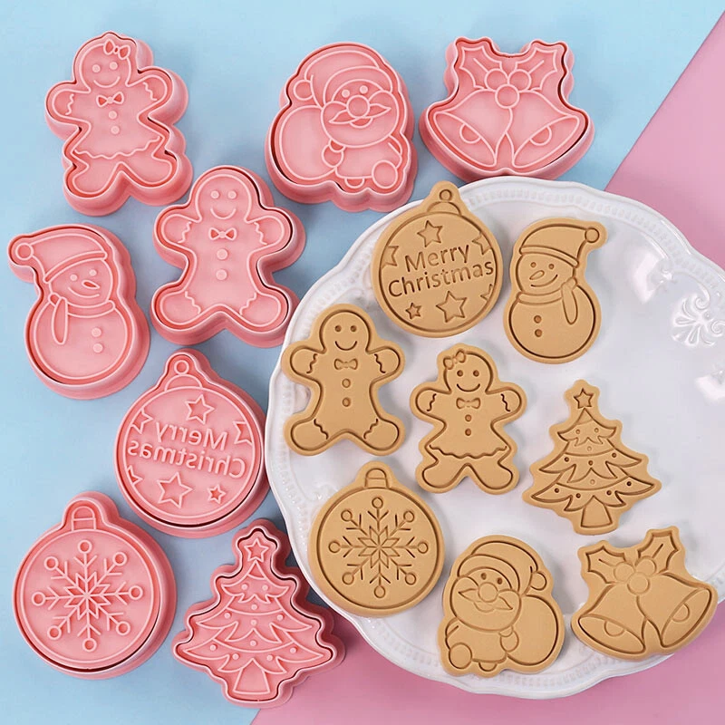 8Pcs 3D Christmas Cookie Cutters Biscuit Mold Cookie Mould Stamp Baking T.CF p