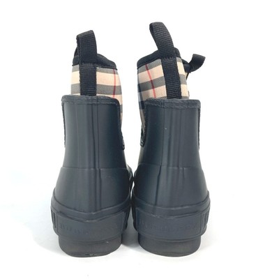 BURBERRY FLINTON BLACK RUBBER BEIGE NOVA CHECK SOCK LOGO ANKLE 