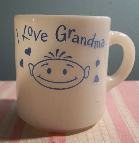 Hazel Atlas I Love Grandma White Glass Mug 8 oz