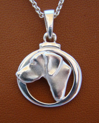 Sterling Silver German Shorthaired Pointer Small Head Study On A Circle Frame 