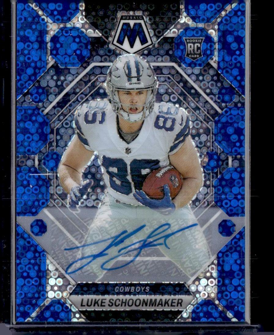 2023 Panini Mosaic #344 Luke Schoonmaker Rookie Autographs Mosaic No Huddle Blue
