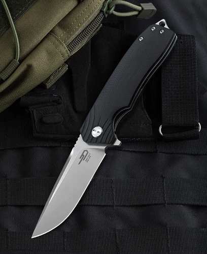Bestech Knives Lion Folding Knife 3.5" D2 Tool Steel Blade Black G10 Handle G01A