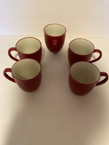 NORITAKE STONEWARE COFFEE-TEA MUGS / SET OF 5 / COLORWAVE RASPBERRY-NEW