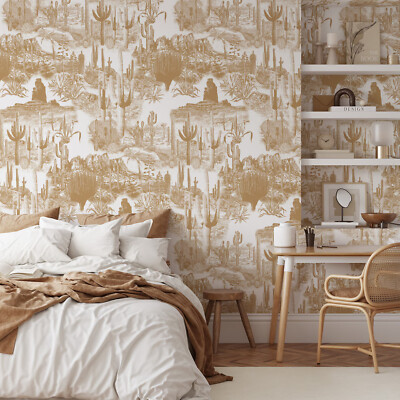 Ecological White and Beige Cactus Wallpaper in Paper Sheets Made in Italy