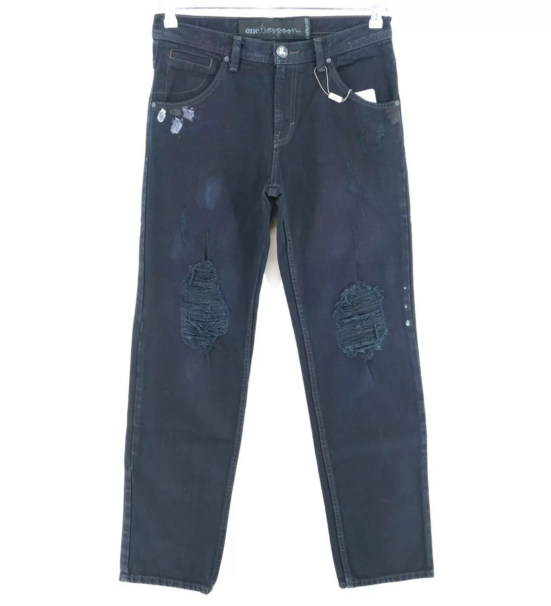 ONE TEASPOON Women Navy Blue Distressed Regular Fit Jeans