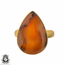 Size 10.5 - Size 12 Adjustable Scenic Agate 24K Gold Plated Ring GPR616