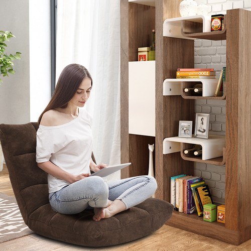 Adjustable 14-Position Floor Chair Folding Gaming Sofa Chair Cushioned Coffee - Picture 4 of 10
