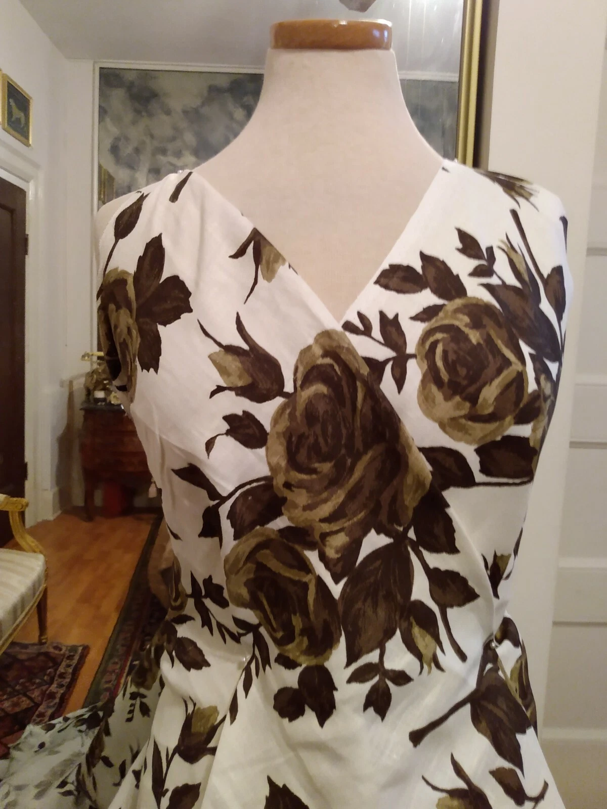 OFF WHITE ABITI ESTIVI 4YDS CHIC ED ELEGANTI BIANCO SPORCO MARRONE RICCO LINO FLOREALE COTONE