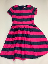 Lands' End Girls Dress Navy Blue Pink Striped Preppy Fit Flare 12 Excellent