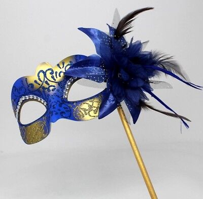 GOLD & SILVER HAND HELD STICK VENETIAN MASQUERADE PARTY CARNIVAL BALL EYE MASK