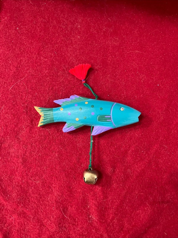 Colorful Wooden Fish With Bell Ornament