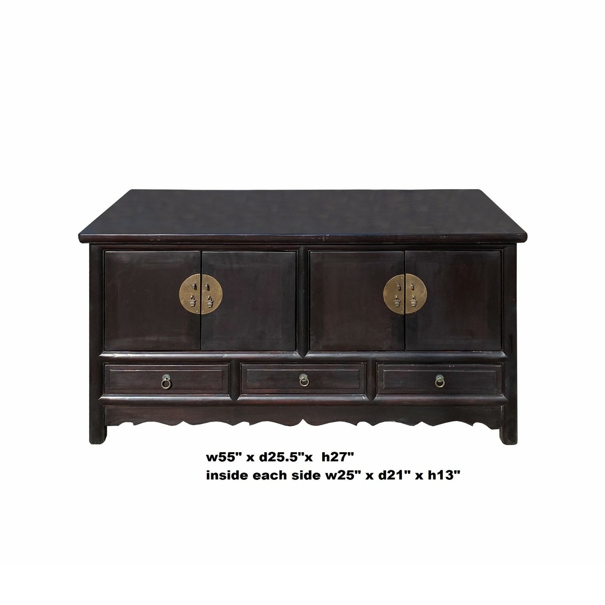 Chinese Dark Brown Stain Low TV Console Table Cabinet cs7123S Chinese Dark Brown Stain Low TV Console Table Cabinet cs7123S