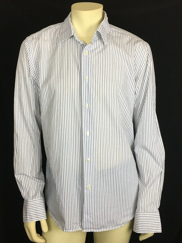 Camisa de vestir azul a rayas Valentino Roma para hombre talla 17 venta al por menor $270 Foto 3 de 4