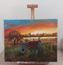 Farmer's Tractor, Acrylic Painting - 16x20 Hand Painted Artwork on Canvas