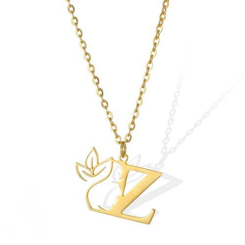 ✅ Collier Acier Inoxydable Lettre Prénom Fleur Femme pendentif initial Bijoux - Picture 30 of 30
