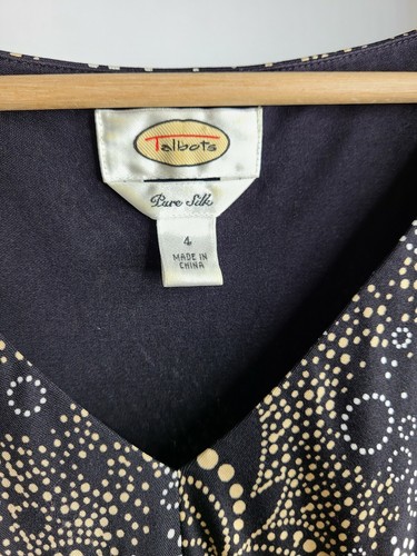 Top donna Talbots nero beige stampa floreale scollo a V senza maniche foderato seta taglia 4 - Foto 4 di 7