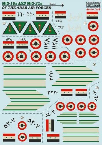 Print Scale 48-090 - 1/48 Decal for Arab air Forces Mig-19 Mig-21 Part-1 - Picture 9 of 12