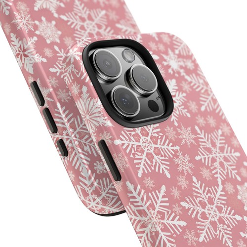 Pink Snowflakes Tough Phone Cases fits iPhone 7-16 and Samsung S21-S24 - Picture 13 of 108