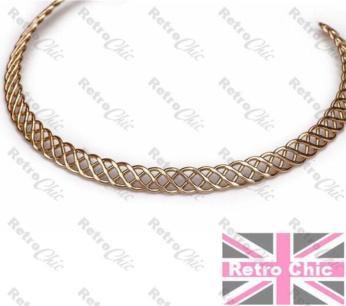 BOHO 1 cm dick VERGOLDET Metall GEWEBT KRAGEN HALSKETTE Choker FLECHT keltisch - Bild 5 von 9