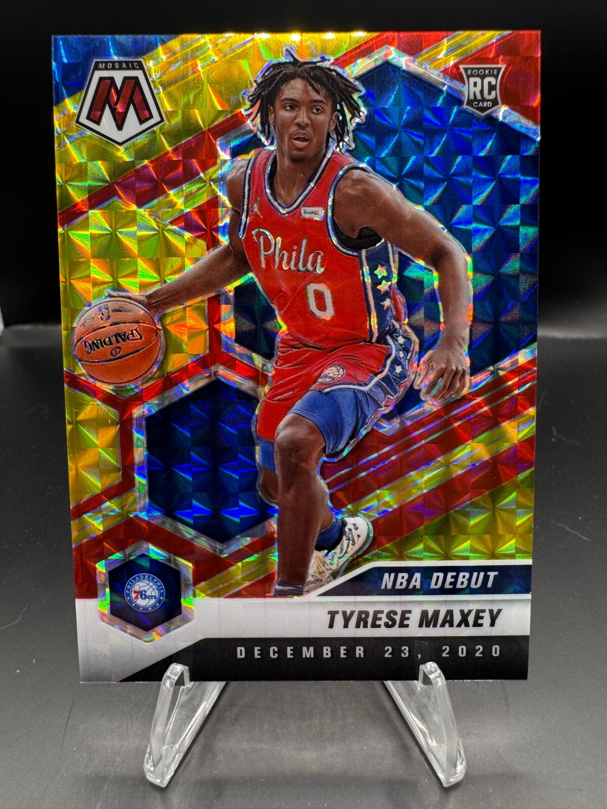 2020-21 Panini Mosaic #263 Tyrese Maxey Fusion Red/Yellow Choice Prizm /88 RC