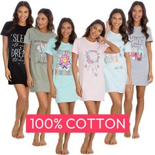 Womens 100% Cotton Nightie Nightdress Jersey Nightshirt Sleep T-shirt Dress S-XL