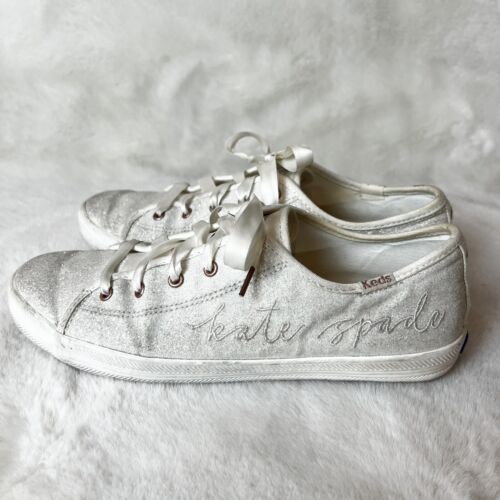 Keds For Kate Spade Shoes White Glitter Lace Up Flats Women’s 5
