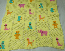 Handmade baby blanket crocheted animal square cat giraffe bunny yellow pink blue