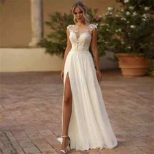 Elegant Chiffon Wedding Dresses Cap Sleeve A-Line Split Appliques Bridal Gowns