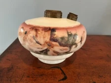Antique Milk Glass Hand Painted Oil Lamp Font