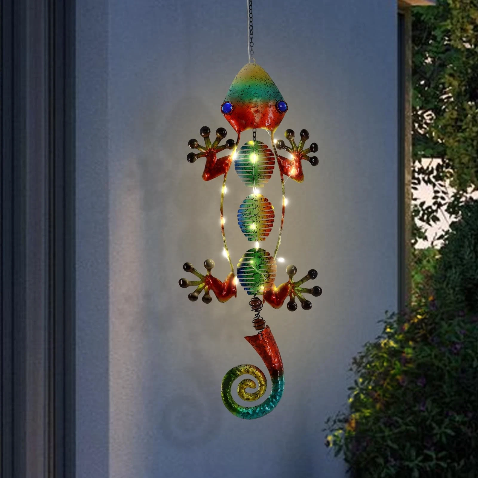 Gecko Solar Outdoor Lights Hanging Lanterns Metal Decorative Lights for Backy...