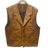 Wyoming Traders Mens Tan Vest Bronco Logo Size M Button Ranch Chore Barn Casual