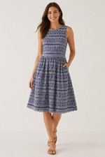 Plenty by Tracy Reese Blue Embroidered Cotton Fit & Flare Dress Size 6 | Eyelet