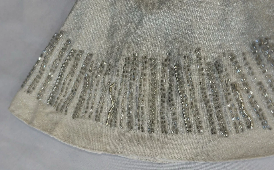 Christmas Tree Skirt NWT 22” Table Top Beaded Sparkle Max Studio Silver Gray - Image 4 of 4