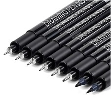 Muchcute Micro Fineliner Drawing Art Pens: 8 Black Fine Line Waterproof Ink S...